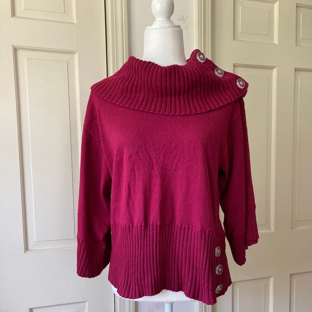 Cotton Cowl Sweater with Button Accents